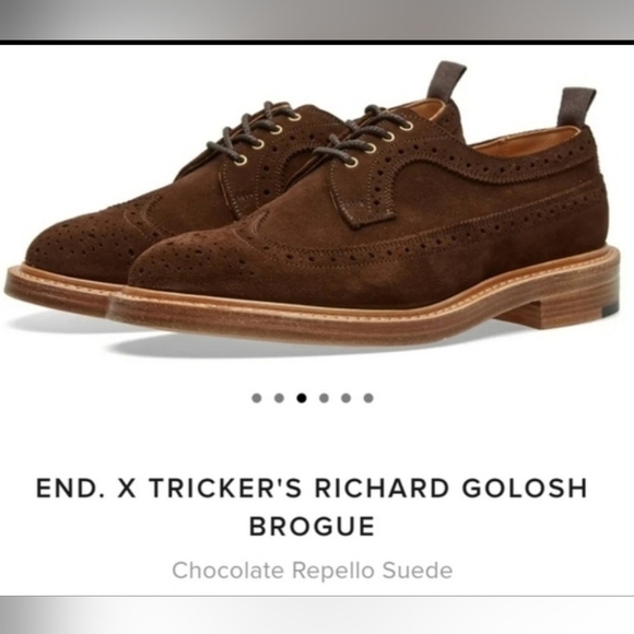 END. X TRICKER'S RICHARD GOLOSH BROGUE Chocolate Repello Suede LIMITED Men's 7.5 - Picture 1 of 13